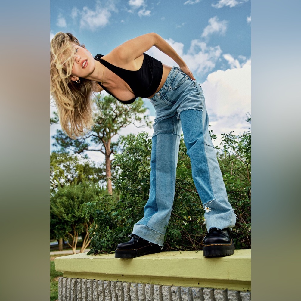 garage patchwork denim jeans wide leg